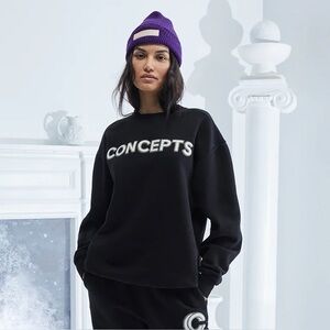 Concepts CNCPTS Jubilee Felt Oversized Crewneck in Black, size Small
